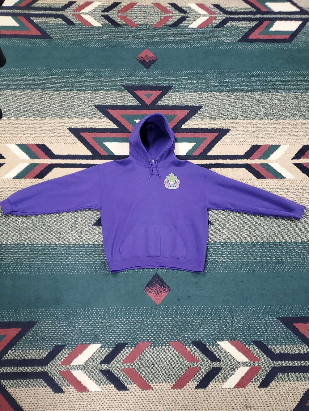 Gildan Purple Hooded Pullover with Colorful Patch
